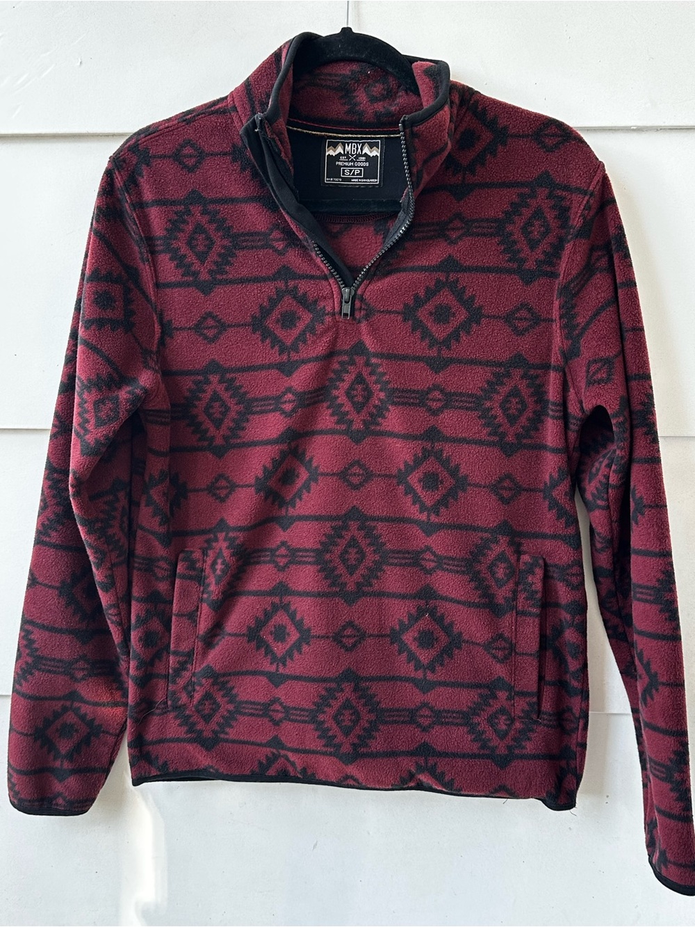 MBX Men's Burgundy Aztec Half-Zip Fleece Pullover